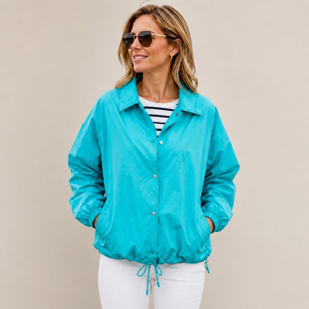 Windbreaker Jacket Size 22 Teal Blue Pockets Lined Vintage Current Seen Russia